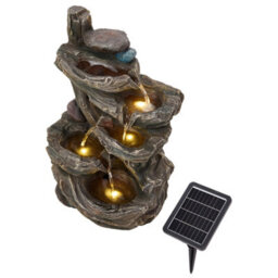 Living And Home 5-Tier Solar-Powered Water Fountain, With Antique Wooden Texture Design For Outdoor Decor, 46.5Cm(H) - thumbnail 2