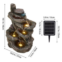 Living And Home 5-Tier Solar-Powered Water Fountain, With Antique Wooden Texture Design For Outdoor Decor, 46.5Cm(H) - thumbnail 9