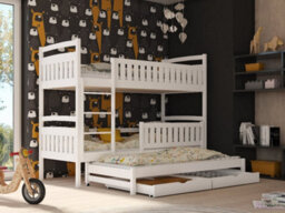 Arte Blanka Contemporary Pine Bunk Bed With Trundle Bed 2 Storage Drawers In White (L)1980mm (H)1640mm (W)980mm