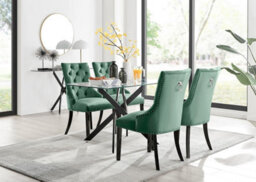 Furniturebox Uk Leonardo Black Leg Glass Dining Table & 4 Green Belgravia Black Leg Chairs