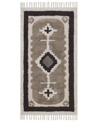 Beliani Beige Cotton Tufted Area Rug 80 X 150 Cm With Tassels, Traditional Abstract Pattern - image 1