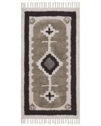 Beliani Beige Cotton Tufted Area Rug 80 X 150 Cm With Tassels, Traditional Abstract Pattern - thumbnail 1