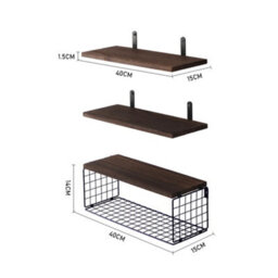 Thehotsale Dark Brown Wooden Wall Floating Shelves Set Of 3 With Basket - thumbnail 7
