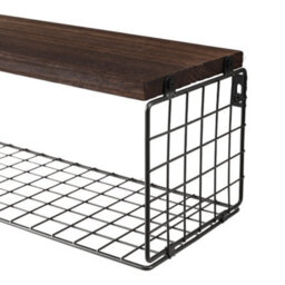 Thehotsale Dark Brown Wooden Wall Floating Shelves Set Of 3 With Basket - thumbnail 5