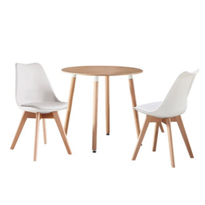 Life Interiors Halo Round Dining Set With Oak Table And 2 White Chairs - image 1