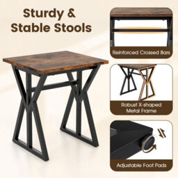 Costway 5-Piece Dining Room Set For 4-6 People Industrial Rectangular Kitchen Table With 2 Benches & 2 Stools - thumbnail 9