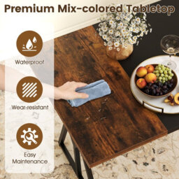 Costway 5-Piece Dining Room Set For 4-6 People Industrial Rectangular Kitchen Table With 2 Benches & 2 Stools - thumbnail 8