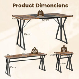 Costway 5-Piece Dining Room Set For 4-6 People Industrial Rectangular Kitchen Table With 2 Benches & 2 Stools - thumbnail 2