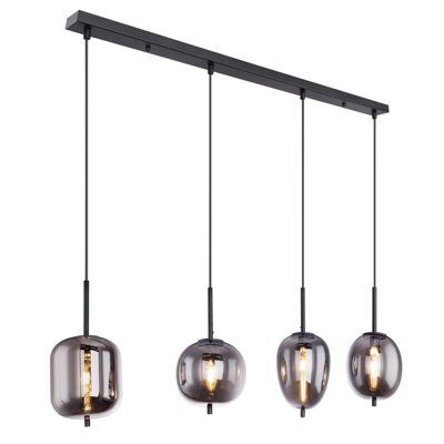 Luminosa Lighting Luminosa Blacky Bar Pendant Ceiling Light Black Glass Shade 4X E14 - image 1