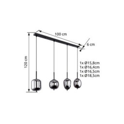 Luminosa Lighting Luminosa Blacky Bar Pendant Ceiling Light Black Glass Shade 4X E14 - thumbnail 5