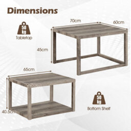 Table Set Of 2 Stackable Rectangular End Tables-Grey Nesting Coffee - thumbnail 2