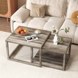 Table Set Of 2 Stackable Rectangular End Tables-Grey Nesting Coffee - thumbnail 6