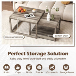 Table Set Of 2 Stackable Rectangular End Tables-Grey Nesting Coffee - thumbnail 5