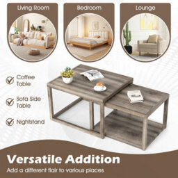 Table Set Of 2 Stackable Rectangular End Tables-Grey Nesting Coffee - thumbnail 4