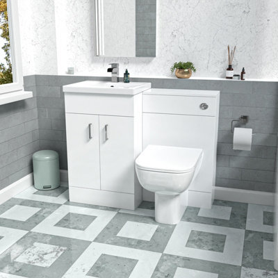 Nes Home 1000mm White Freestanding Vanity Unit With Basin & Rimless Back To Wall Toilet - image 1