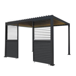 MonsterShop Metal Pergola 3M X 4M Anthracite Grey With Led Lights & 2 Side Panels