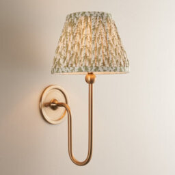 Luminosa Lighting Luminosa Santiago Brushed Aged Brass Plate Wall Light With Herb Garden Green Fabric Leaf Shade 20Cm B22 - thumbnail 2