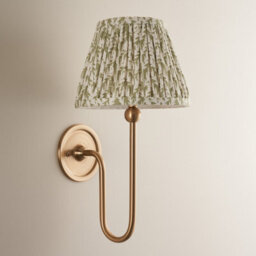 Luminosa Lighting Luminosa Santiago Brushed Aged Brass Plate Wall Light With Herb Garden Green Fabric Leaf Shade 20Cm B22 - thumbnail 3