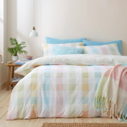 Catherine Lansfield Spring Check Reversible Duvet Cover Set With Pillowcases Pastel - thumbnail 1