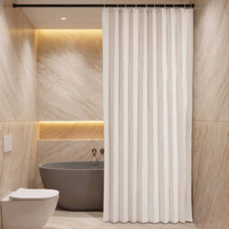 Living And Home Beige White Faux Linen Pleated Door Window Curtain Single Panel With Tie Back 100X200Cm - thumbnail 2