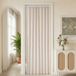 Living And Home Beige White Faux Linen Pleated Door Window Curtain Single Panel With Tie Back 100X200Cm