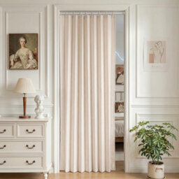 Living And Home Beige White Faux Linen Pleated Door Window Curtain Single Panel With Tie Back 100X200Cm - thumbnail 3