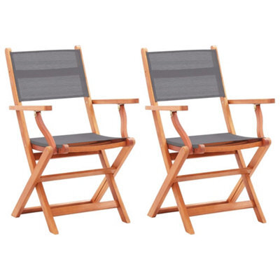 Berkfield Folding Garden Chairs 2 Pcs Grey Solid Eucalyptus Wood And Textilene - image 1