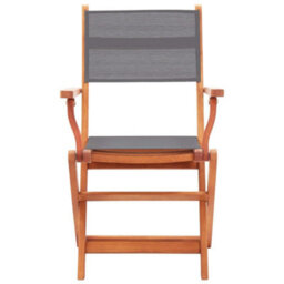 Berkfield Folding Garden Chairs 2 Pcs Grey Solid Eucalyptus Wood And Textilene - thumbnail 3