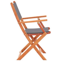 Berkfield Folding Garden Chairs 2 Pcs Grey Solid Eucalyptus Wood And Textilene - thumbnail 4