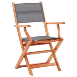Berkfield Folding Garden Chairs 2 Pcs Grey Solid Eucalyptus Wood And Textilene - thumbnail 2