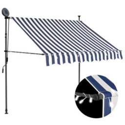 Berkfield Manual Retractable Awning With Led 150 Cm Blue And White