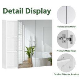 Yaheetech White Bathroom 2-Tier Wall-Mounted Cabinet With 2 Mirrored Doors - thumbnail 4