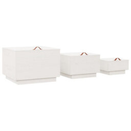 Berkfield Storage Boxes With Lids 3 Pcs White Solid Wood Pine - thumbnail 5