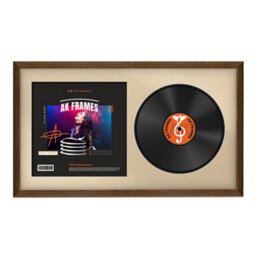 "30X17"" Walnut Classic Vinyl Record Frame With Ivory Mount For 12 Inch Lp Album Cover & Disc - Ak Frames"