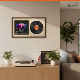 "30X17"" Walnut Classic Vinyl Record Frame With Ivory Mount For 12 Inch Lp Album Cover & Disc - Ak Frames" - thumbnail 5