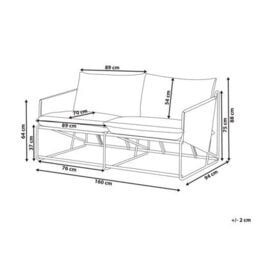 Wyld And Coco Lumina Home Low-Profile Oversized Two-Seater Sofa Grey With Metal Backrest And Steel Frame - thumbnail 3