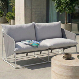 Wyld And Coco Lumina Home Low-Profile Oversized Two-Seater Sofa Grey With Metal Backrest And Steel Frame - thumbnail 2