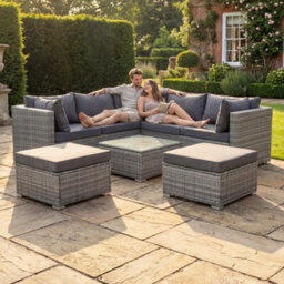 Artemis Home Oliena 7 Seat Modular Rattan L-Shaped Corner Garden Furniture - Grey - thumbnail 2