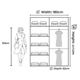 M N Furniture Ltd Wardrobe With Led Light - Modern Sliding Door Mirrored Wardrobe- Adjustable Storage Bedroom Cabinet  (Grey, 180Cm) - thumbnail 3