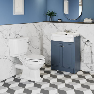 Affine Traditional Bathroom Cloakroom Suite Close Coupled Toilet Wc Blue Vanity Unit - image 1