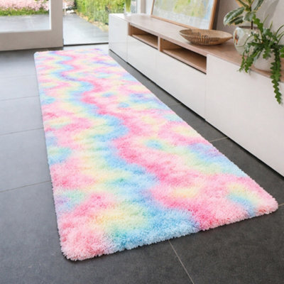 Aspire Homeware Non-Slip Rainbow Shaggy Rug Soft Fluffy Washable, Medium Hallways Runner, (L)150Cm X (W)80Cm - image 1