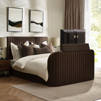 Hermione Brown Fabric Ottoman Storage Tv Bed Frame - 4Ft6 Double - image 1