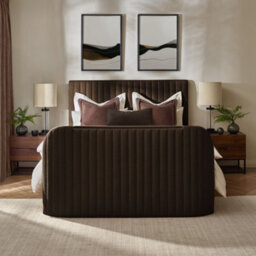 Hermione Brown Fabric Ottoman Storage Tv Bed Frame - 4Ft6 Double - thumbnail 3