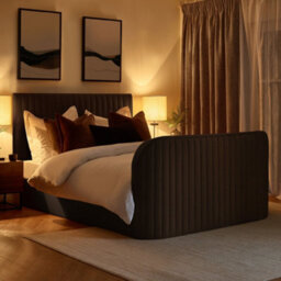 Hermione Brown Fabric Ottoman Storage Tv Bed Frame - 4Ft6 Double - thumbnail 9
