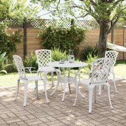 Berkfield 5 Piece Garden Dining Set White Cast Aluminium - thumbnail 2