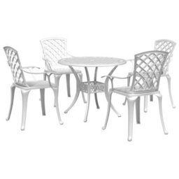 Berkfield 5 Piece Garden Dining Set White Cast Aluminium - thumbnail 1
