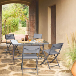 Sweeek - Folding Garden Table Steel + 4 Textilene Seats Anthracite - Ancona - thumbnail 3