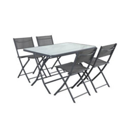 Sweeek - Folding Garden Table Steel + 4 Textilene Seats Anthracite - Ancona - thumbnail 2
