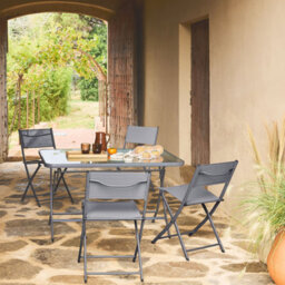 Sweeek - Folding Garden Table Steel + 4 Textilene Seats Anthracite - Ancona - thumbnail 1