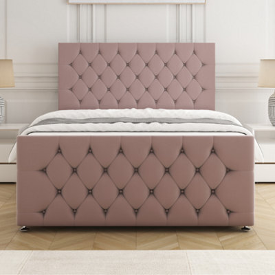 Bsspoke Maya Divan Bed Set Pink Plush Velvet With 24Inch Headboard & 20Inch Footboard & Mattress No Drawers In All Sizes - image 1